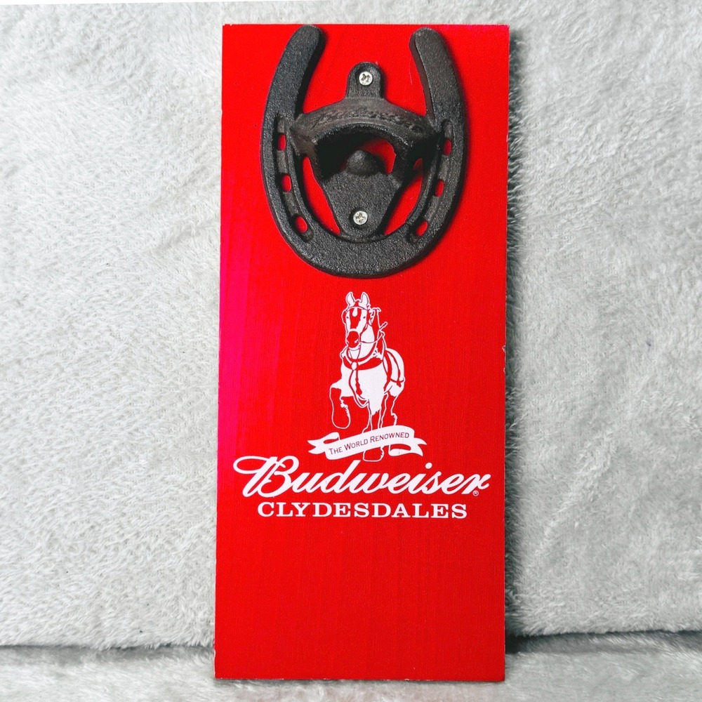 Budweiser Clydesdales Bottle Opener Wall Mount Horseshoe Cast Iron Bar Decor